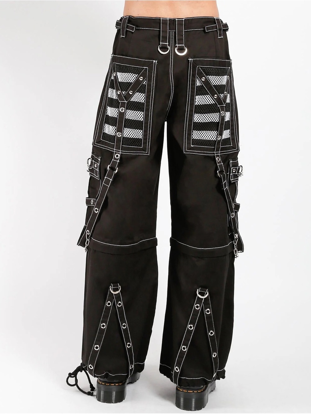 Trash and Vaudeville NYC Black Wide-Leg Cargo Electro pants with White Contrast